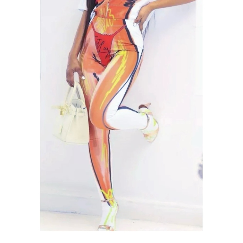 Orange  Silhouette Graphic Women's Toghts
